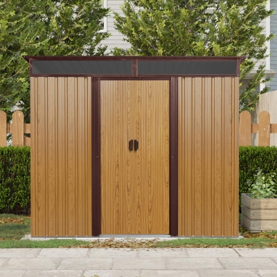 Outdoor Metal Storage Shed with Vents and Metal Foundation Frame, Spacious Weatherproof Steel Tool Room with Window, 93.5'' L x 68.5'' W x 77'' H, Coffee