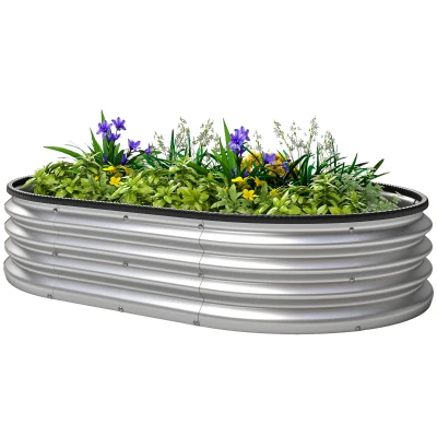 Outsunny 4.9' x 3' x 1' Large Outdoor Planter Box, Galvanized Raised Garden Bed with Metal Plant Stake,  Silver