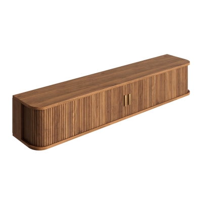 Wall-Mount Floating TV Cabinet with Built-In Cable Management, Sleek Modern Wooden Media Console with Open Shelves, 69'' L x 12'' W x 12'' H, Walnut