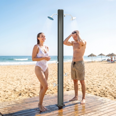 Outsunny 9.2 Gallon Solar Heated Outdoor Shower, 7.1ft with 2 Free-Rotating Shower Heads & Foot Showers for Poolside Beach Spa