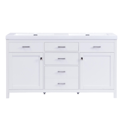 59-inch Double Sink Bathroom Vanity with Built-In Overflow, Transitional Bathroom Cabinet with Soft-Close Doors, 59'' L x 19.5'' W x 34'' H, White