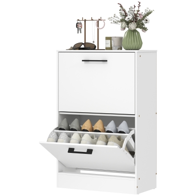 HOMCOM Shoe Cabinet 2 Flip Drawers Adjustable Dividers, White