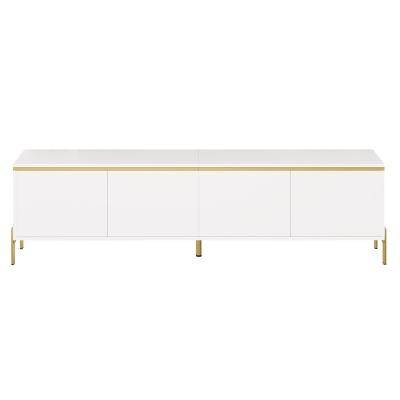 Modern High-Gloss TV Stand with Built-In Cable Management, Metal Legged TV Cabinet with Easy-Clean Surface, 67'' L x 15'' W x 19.5'' H, White