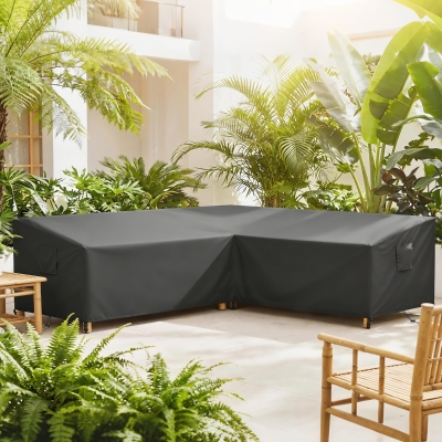 Outsunny V-Shaped Patio Furniture Cover, Waterproof Outdoor V-Shaped Sectional Sofa Cover with Air Vent, 105" x 105", Black
