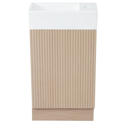 Practical Bathroom Vanity with 2-Tier Shelves and Toilet Paper Holder, Compact Cabinet for Small Bathrooms, 18.5" L x 10.5" W x 33" H, Natural Wood