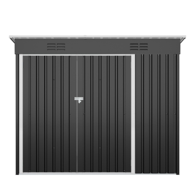 Galvanized Steel Outdoor Storage Shed with Ventilated Top Vents, Weatherproof Utility Shed with 3 Access Doors, 89'' L x 43'' W x 71'' H, Black