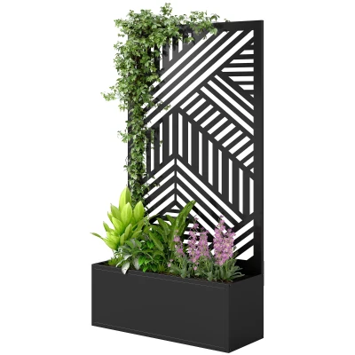 Outsunny Metal Planter Box with Trellis, 44.5" Raised Garden Bed with Trellis Privacy Screen for Climbing Plants