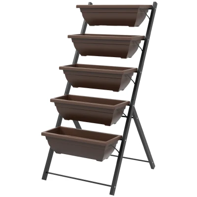 Outsunny 5-Tier Raised Garden Bed with 5 Planter Box, Outdoor Plant Stand Grow Containers with Leaking Holes, Brown