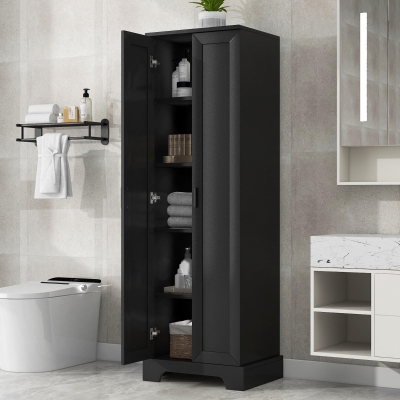 Stable Storage Cabinet with Anti-Tipping Device, Versatile Sideboard for Bathrooms and Dining Rooms, 23.5" L x 17" W x 71" H, Black