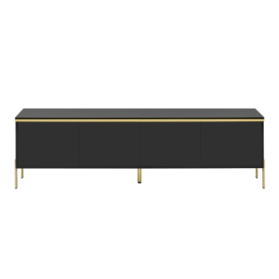 Modern High-Gloss TV Stand with Built-In Cable Management, Metal Legged TV Cabinet with Easy-Clean Surface, 67'' L x 15'' W x 19.5'' H, Black