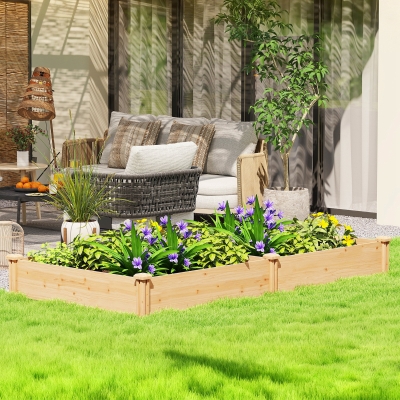Outsunny Wooden Raised Garden Bed, Outdoor Planter Box with Divider and Open Bottom for Flowers, Herbs, Vegetables, DIY Painting