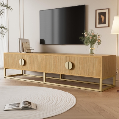 Spacious TV Cabinet with 4 Cabinet Doors, Smooth Sideboard with Integrated Soft-Close Hinges, 70.5" L x 15.5" W x 15.5" H, Natural