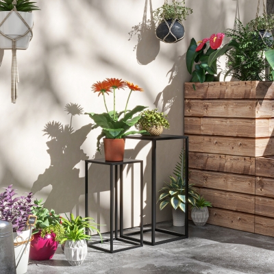 Outsunny Set of 2 Plant Stands, Decorative Flower Display Holder for Living Room Balcony