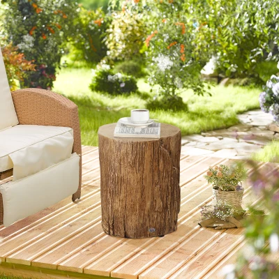HOMCOM Concrete Tree Stump End Table Set, Indoor Outdoor, Natural