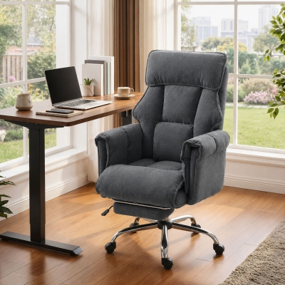 HOMCOM Desk Chair, Computer Office Chair with Footrest, Adjustable Backrest and Headrest, Dark Grey