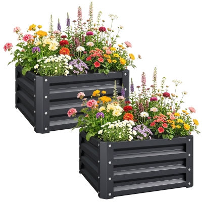 Outsunny 2-Piece Metal Raised Garden Bed, 2' x 2' Planter Box, Dark Gray