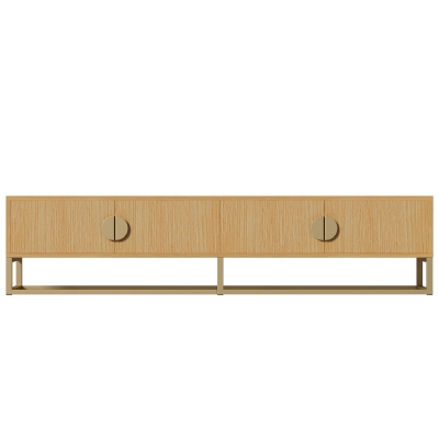 Spacious TV Cabinet with 4 Cabinet Doors, Smooth Sideboard with Integrated Soft-Close Hinges, 70.5" L x 15.5" W x 15.5" H, Natural