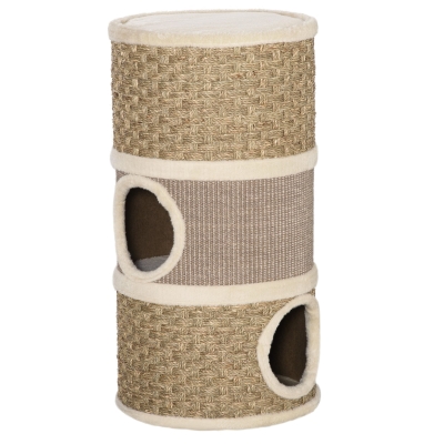 PawHut 28" Cat Condo, 3-Story Hideaway with Scratching Pad