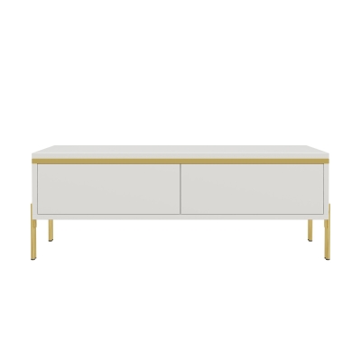 Modern High-Gloss Coffee Table with Hidden Dual Drawers, Stain-Resistant Center Table with Metal Legs, 39.5'' L x 19.5'' W x 14'' H, White