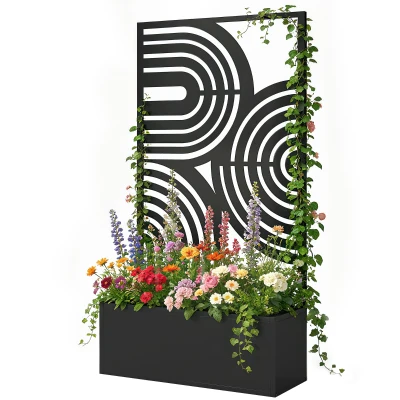 Outsunny Metal Planter Box with Trellis, 44.5" Raised Garden Bed with Trellis Privacy Screen for Climbing Plants