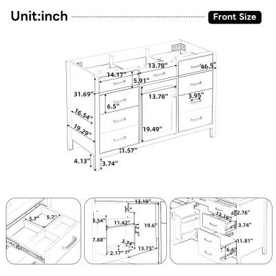 47-inch Bathroom Vanity Cabinet Base with Door-Mounted Dual-Tier Racks, Soft CloseVanity- Cabinet for Busy Households, 46.5'' L x 19'' W x 31.5'' H, White