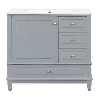 Spacious Bathroom Vanity with 3 Drawers and One-Door Cabinet, Freestanding Cabinet for Small Bathrooms, 36" L x 18.5" W x 33.5" H, Gray