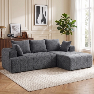 HOMCOM 101" Modular Sectional Sofa with Chaise, Chenille Boneless Cloud Sofa Bed, 3 Seater L-Shaped Couch, No Assembly, Grey