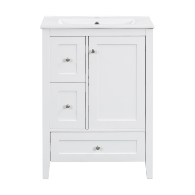 Ample Bathroom Vanity with 2 Upper Drawers and Removable Bottom Drawer, Ideal Cabinet for Small Bathrooms, 24" L x 18.5" W x 34" H, White