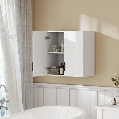 HOMCOM Simple Medicine Cabinet Wall Mounted, Bathroom Wall Cabinet with 2 Doors and Adjustable Shelf Storage, White