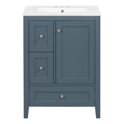 Ample Bathroom Vanity with 2 Upper Drawers and Removable Bottom Drawer, Ideal Cabinet for Small Bathrooms, 24" L x 18.5" W x 34" H, Blue Gray