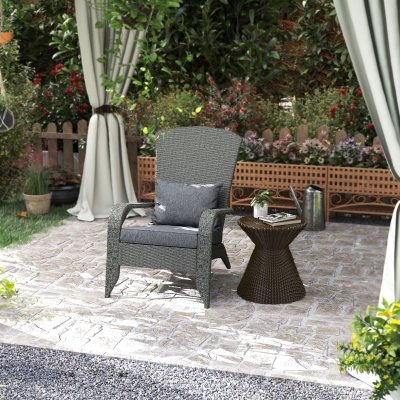 Outsunny Wicker Adirondack Chair, PE Rattan Outdoor Fire Pit Chair Muskoka Chair with Cushions, Heather Grey