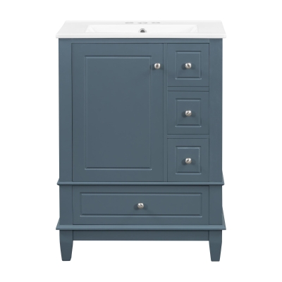 Spacious Bathroom Vanity with 3 Drawers and One-Door Cabinet, Freestanding Cabinet for Small Bathrooms, 24" L x 18.5" W x 34" H, Blue Gray