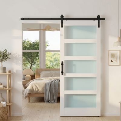 HOMCOM Sliding Door, 36" x 84" Sliding Barn Door with Hardware Kit Included & Handle, PVC Surface, White