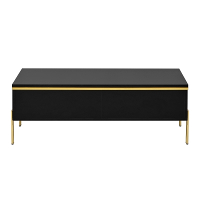 Modern High-Gloss Coffee Table with Hidden Dual Drawers, Stain-Resistant Center Table with Metal Legs, 39.5'' L x 19.5'' W x 14'' H, Black
