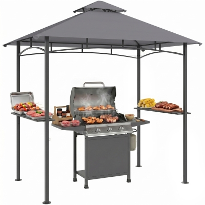 Outsunny 8' x 5' Grill Gazebo with Double Roof & Shelves, Gray