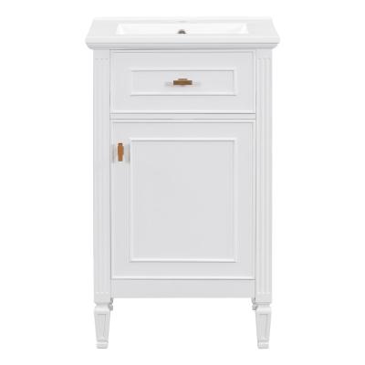 Functional Bathroom Vanity with Ceramic Sink and Tip-Out Top Drawer, Perfect Cabinet for Compact Bathrooms, 20" L x 18.5" W x 33.5" H, White