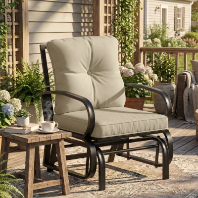 Outsunny Patio Glider Chair with Cushions, Steel Frame, Beige