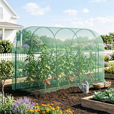 Outsunny 9.8' x 3.3' Plant Protector Tent, Crop Cage with Zipped Door and Ground Stakes for Garden, Yard, Lawn