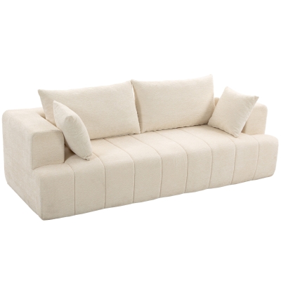 HOMCOM 3 Seater Sofa, Chenille Boneless Cloud Couch with Thick Spring Cushion, Wide and Deep Seat, Wide Armrests, Beige