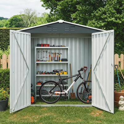 Vented Bike Storage House with Reinforced Roof Beams, Outdoor Metal Storage Shed for Backyard, 93.5'' L x 43.5'' W x 72.5'' H, Black