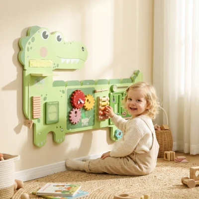 Qaba Wall-Mounted Montessori Sensory Board MDF Dinosaur 87x52cm