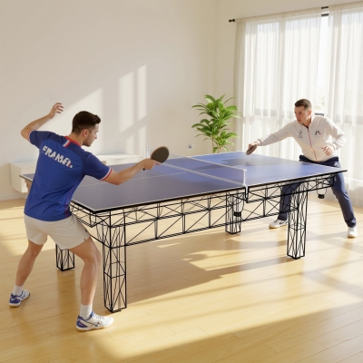Soozier 9 ft Folding Ping Pong Table Top for Pool Tables, Table Tennis Conversion Top with Net, Foam Padding, Blue