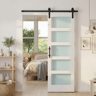 HOMCOM Sliding Door, 28" x 84" Sliding Barn Door with Hardware Kit Included & Handle, PVC Surface, White