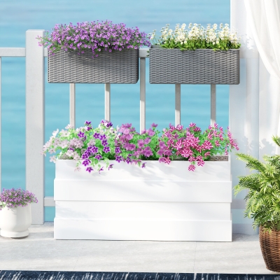 Outsunny 2 Pack 20 Inch Hanging Flower Pots, Railing Planter Box for Fence, Garden, Rattan Look, Grey
