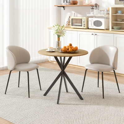 HOMCOM 31.5" Industrial Round Dining Table - White Oak