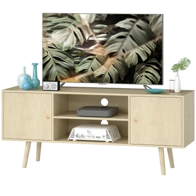 HOMCOM TV Stand Cabinet for TVs up to 55 Inches, Entertainment Unit with Storage Shelves and Wood Legs for Living Room
