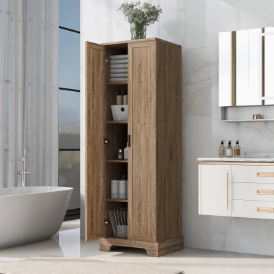 Multi-functional Storage Cabinet with Adjustable and Fixed Shelves, Tall Organizer Cabinet for Bathroom and Office, 23.5'' L x 17'' W x 71'' H, Brown