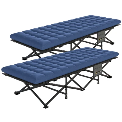 Outsunny Set of 2 Camping Cot with Soft Pad, 32" Extra Wide Folding Cots with Non-Slip Feet and Carry Bag, Blue