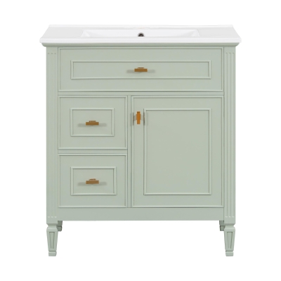 Spacious Vanity with Tip-Out Top Drawer and 2 Left-Side Drawers, Ideal Cabinet for Small-To-Medium Bathrooms, 30" L x 18.5" W x 33.5" H, Green