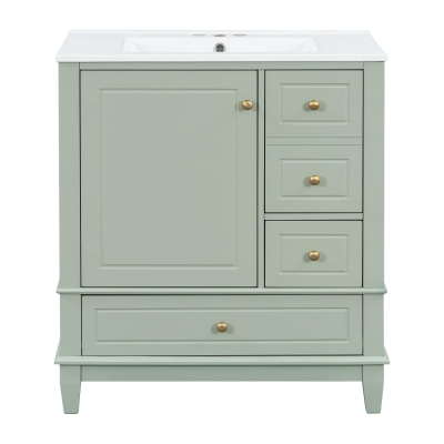 Stylish Bathroom Vanity with Easy-Clean Ceramic Sink, Ideal Cabinet for Modern Bathrooms, 30" L x 18.5" W x 33.5" H, Light Green